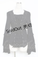 Ozz oneste / 薔薇刺繍編み上げトップス  黒 Y-25-12-05-095-OO-TO-SZ-ZY