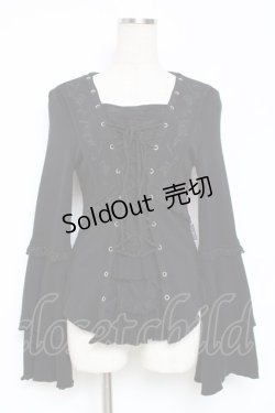 画像1: Ozz oneste / 薔薇刺繍編み上げトップス  黒 Y-25-12-05-095-OO-TO-SZ-ZY