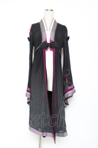 オッズオン　ozz on　ozz oneste　カーディガン　黒　紫 Ozz oneste / メッシュチャイナロングカーディガン 黒 Y-25-12-05-099