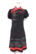 Ozz oneste / チャイナ風スリットワンピース  赤×黒 Y-25-12-05-101-OO-OP-SZ-ZY