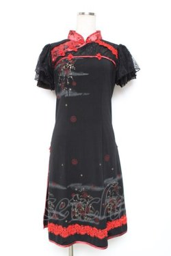 画像1: Ozz oneste / チャイナ風スリットワンピース  赤×黒 Y-25-12-05-101-OO-OP-SZ-ZY