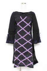 Ozz oneste / サイドベルベットレースデザインワンピース  黒×紫 Y-25-12-05-103-OO-OP-SZ-ZI