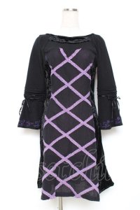 Ozz oneste / サイドベルベットレースデザインワンピース  黒×紫 Y-25-12-05-103-OO-OP-SZ-ZI