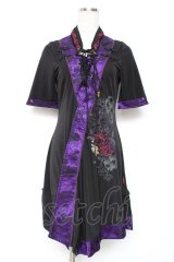 Ozz oneste / 和チャイナワンピース  黒×紫 Y-25-12-05-104-OO-OP-SZ-ZY