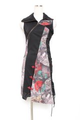 Ozz Croce / 柄切り替えチャイナチュニック  黒 Y-25-12-05-105-OO-OP-SZ-ZY