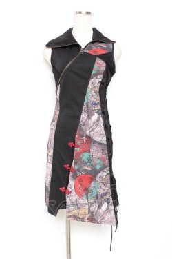 画像1: Ozz Croce / 柄切り替えチャイナチュニック  黒 Y-25-12-05-105-OO-OP-SZ-ZY