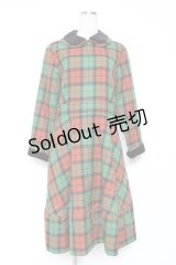 Jane Marple / 別珍衿のタータンワンピース M グリーン Y-25-12-05-121-JM-OP-SZ-ZY