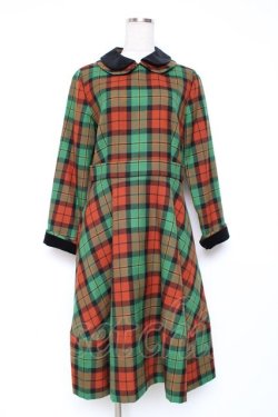 画像1: Jane Marple / 別珍衿のタータンワンピース M グリーン Y-25-12-05-121-JM-OP-SZ-ZY