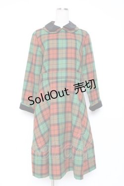 画像1: Jane Marple / 別珍衿のタータンワンピース M グリーン Y-25-12-05-121-JM-OP-SZ-ZY