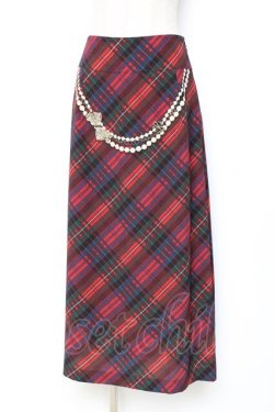 画像1: Franche Lippee / タータンチェック×パールチェーンptスカート M 赤 Y-25-12-05-154-LO-SK-SZ-ZY
