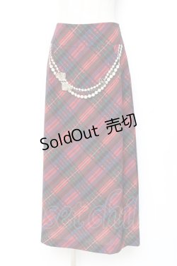 画像1: Franche Lippee / タータンチェック×パールチェーンptスカート M 赤 Y-25-12-05-154-LO-SK-SZ-ZY