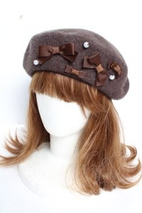m petit by misako / AMミニリボンバスクベレー  ブラウン Y-25-12-05-027-LO-AC-SZ-ZY