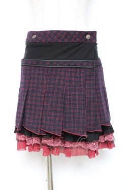画像1: Ozz Croce / チェック柄裾プリーツスカート  赤×黒 Y-25-12-05-164-OO-SK-SZ-ZY