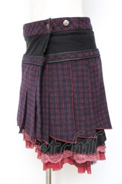 画像2: Ozz Croce / チェック柄裾プリーツスカート  赤×黒 Y-25-12-05-164-OO-SK-SZ-ZY