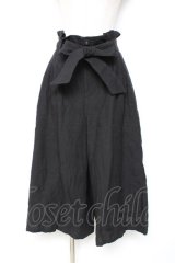 Franche Lippee / リボン付き麻ガウチョパンツ M 黒 Y-25-12-05-168-LO-PA-SZ-ZY