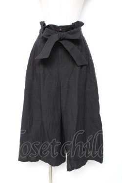 画像1: Franche Lippee / リボン付き麻ガウチョパンツ M 黒 Y-25-12-05-168-LO-PA-SZ-ZY