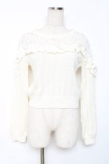 LIZ LISA / フラワー刺繍フリルニットトップス 0 アイボリー Y-25-12-08-027-LO-TO-SZ-ZY