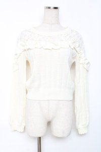 LIZ LISA / フラワー刺繍フリルニットトップス 0 アイボリー Y-25-12-08-027-LO-TO-SZ-ZY