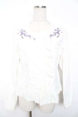 画像1: PINK HOUSE / すみれ刺繍入りデニムジャケット F ホワイト Y-25-12-08-080-LO-JA-SZ-ZY