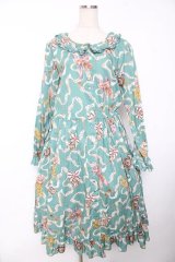 PINK HOUSE / ロゼットプリントミディワンピース  ブルーグリーン Y-25-12-08-085-LO-OP-SA-ZY