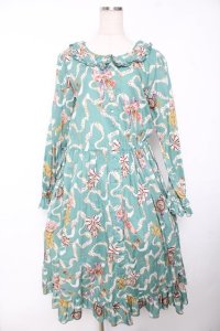 PINK HOUSE / ロゼットプリントミディワンピース  ブルーグリーン Y-25-12-08-085-LO-OP-SA-ZY