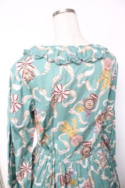 画像5: PINK HOUSE / ロゼットプリントミディワンピース  ブルーグリーン Y-25-12-08-085-LO-OP-SA-ZY