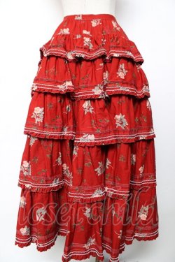 画像2: WONDERFUL WORLD / 花柄ティアードロングスカート  赤 Y-25-12-08-098-LO-SK-SZ-ZY