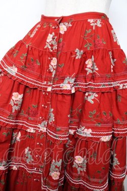 画像3: WONDERFUL WORLD / 花柄ティアードロングスカート  赤 Y-25-12-08-098-LO-SK-SZ-ZY