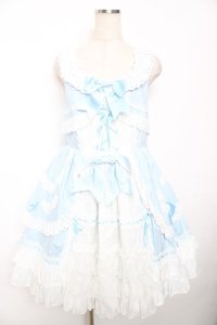 BABY, THE STARS SHINE BRIGHT / 草原のお花摘みの少女ジャンパースカート  サックス×白 Y-25-12-08-128-BA-OP-SZ-ZY