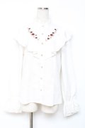 axes femme / ローズ刺繍フリルブラウス M 白 Y-25-12-10-029-AX-BL-SZ-ZY