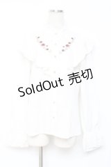 axes femme / ローズ刺繍フリルブラウス M 白 Y-25-12-10-029-AX-BL-SZ-ZY