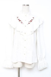 axes femme / ローズ刺繍フリルブラウス M 白 Y-25-12-10-029-AX-BL-SZ-ZY