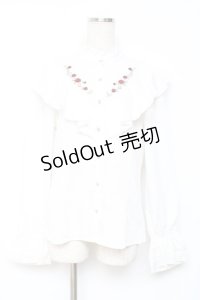 axes femme / ローズ刺繍フリルブラウス M 白 Y-25-12-10-029-AX-BL-SZ-ZY