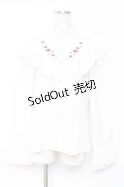 画像1: axes femme / ローズ刺繍フリルブラウス M 白 Y-25-12-10-029-AX-BL-SZ-ZY