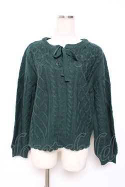 画像1: axes femme / レースアップ花刺繍ニット M グリーン Y-25-12-10-036-AX-TO-SZ-ZY