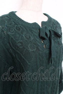 画像3: axes femme / レースアップ花刺繍ニット M グリーン Y-25-12-10-036-AX-TO-SZ-ZY