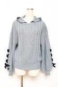 axes femme / 袖編み下げフードニットトップス M サックス Y-25-12-10-037-AX-TO-SZ-ZY