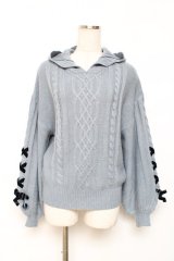 axes femme / 袖編み下げフードニットトップス M サックス Y-25-12-10-037-AX-TO-SZ-ZY