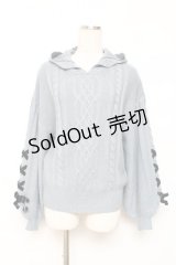 axes femme / 袖編み下げフードニットトップス M サックス Y-25-12-10-037-AX-TO-SZ-ZY