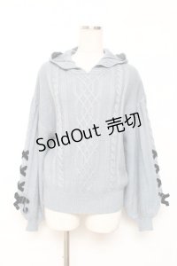 axes femme / 袖編み下げフードニットトップス M サックス Y-25-12-10-037-AX-TO-SZ-ZY