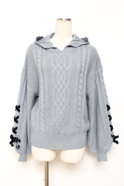 画像1: axes femme / 袖編み下げフードニットトップス M サックス Y-25-12-10-037-AX-TO-SZ-ZY