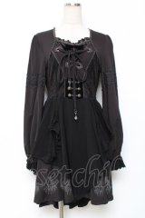 Ozz oneste / 裾シャンデリアプリントワンピース  黒 Y-25-12-10-045-OO-OP-SZ-ZY