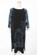 Qutie Frash / 龍ptロングカットソー  黒×ブルーグリーン Y-25-12-10-048-QU-TO-SZ-ZY