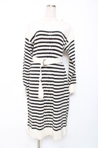 axes femme / 肩ボタンデザインボーダースリットワンピース M 白×黒 Y-25-12-10-054-AX-OP-SZ-ZY