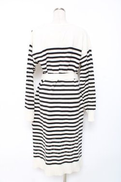 画像2: axes femme / 肩ボタンデザインボーダースリットワンピース M 白×黒 Y-25-12-10-054-AX-OP-SZ-ZY