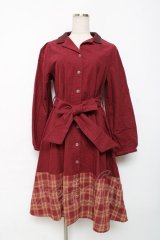 axes femme / チェックバイカラーシャツワンピース M 赤 Y-25-12-10-056-AX-OP-SZ-ZY