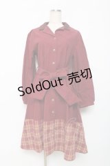 axes femme / チェックバイカラーシャツワンピース M 赤 Y-25-12-10-056-AX-OP-SZ-ZY