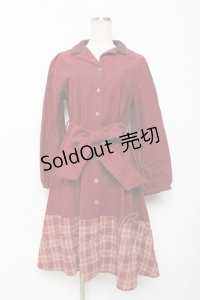 axes femme / チェックバイカラーシャツワンピース M 赤 Y-25-12-10-056-AX-OP-SZ-ZY