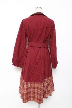 画像2: axes femme / チェックバイカラーシャツワンピース M 赤 Y-25-12-10-056-AX-OP-SZ-ZY
