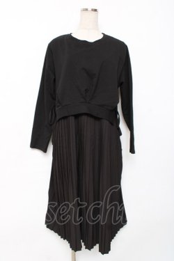 画像1: axes femme / プリーツドッキングワンピース M 黒 Y-25-12-10-057-AX-OP-SZ-ZY